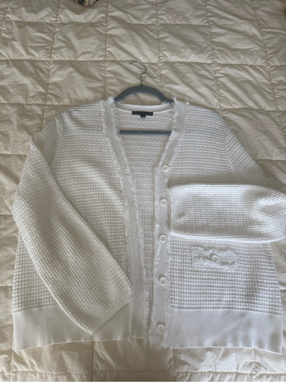 Adrianna Papell White Textured Cardigan Sweater Size Large